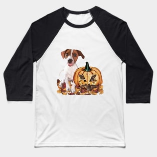 Jack Russell Halloween Scene Baseball T-Shirt